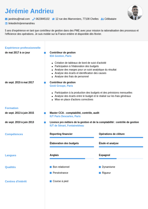 Exemple de CV pour un contrôleur de gestion CV fr