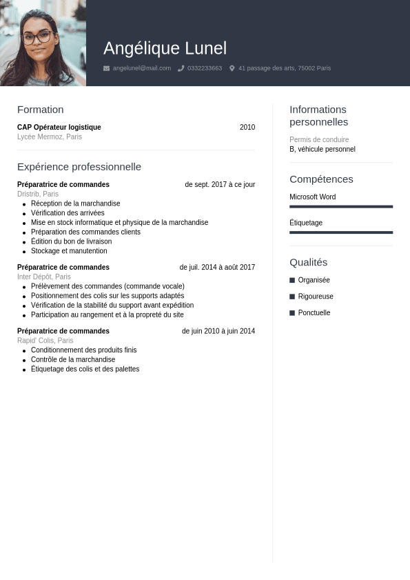 Exemple de CV pour un préparateur de commandes CV fr