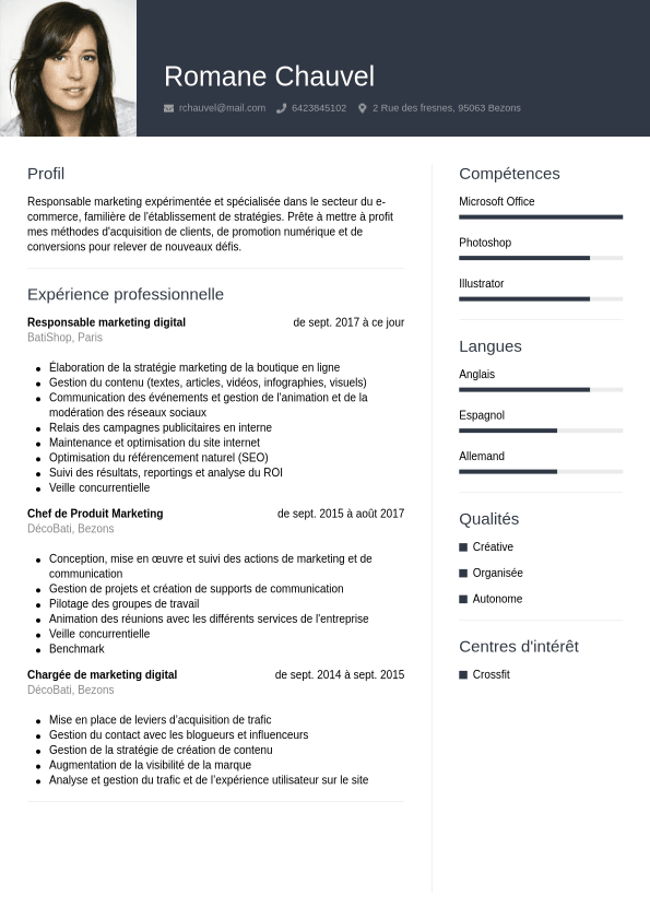 Exemple de CV d'un(e) responsable de marketing digital - CV.fr